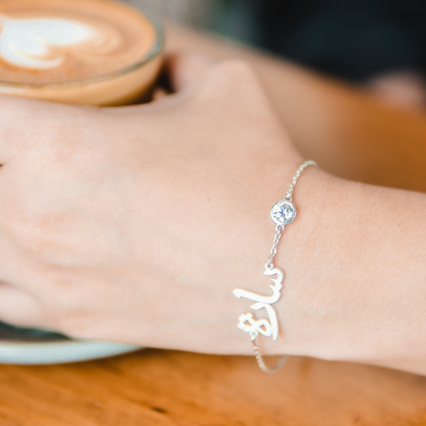 Arabic name bracelet with white stone dubai abu dhabi