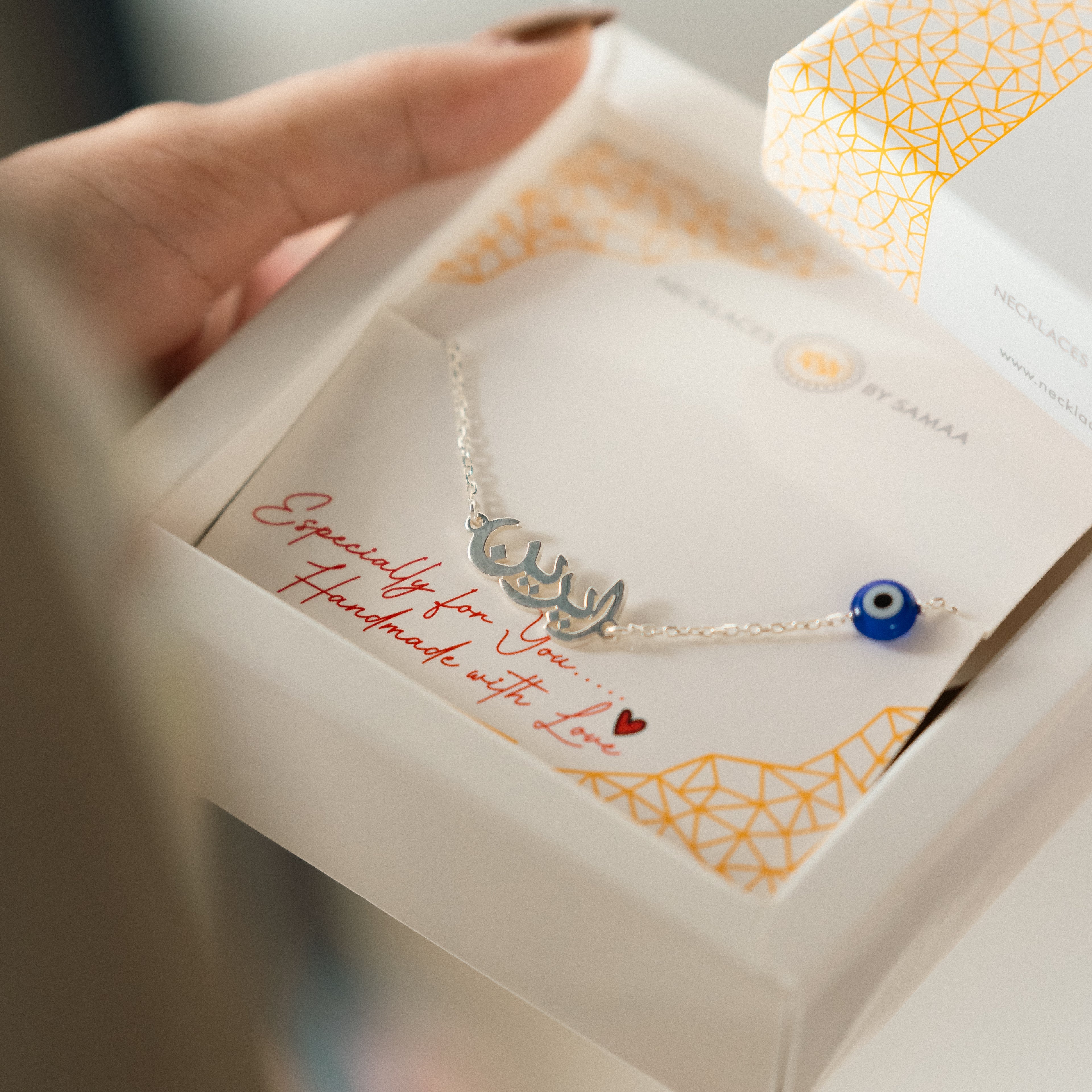 Arabic name Necklace with blue eye evil eye In a gift box