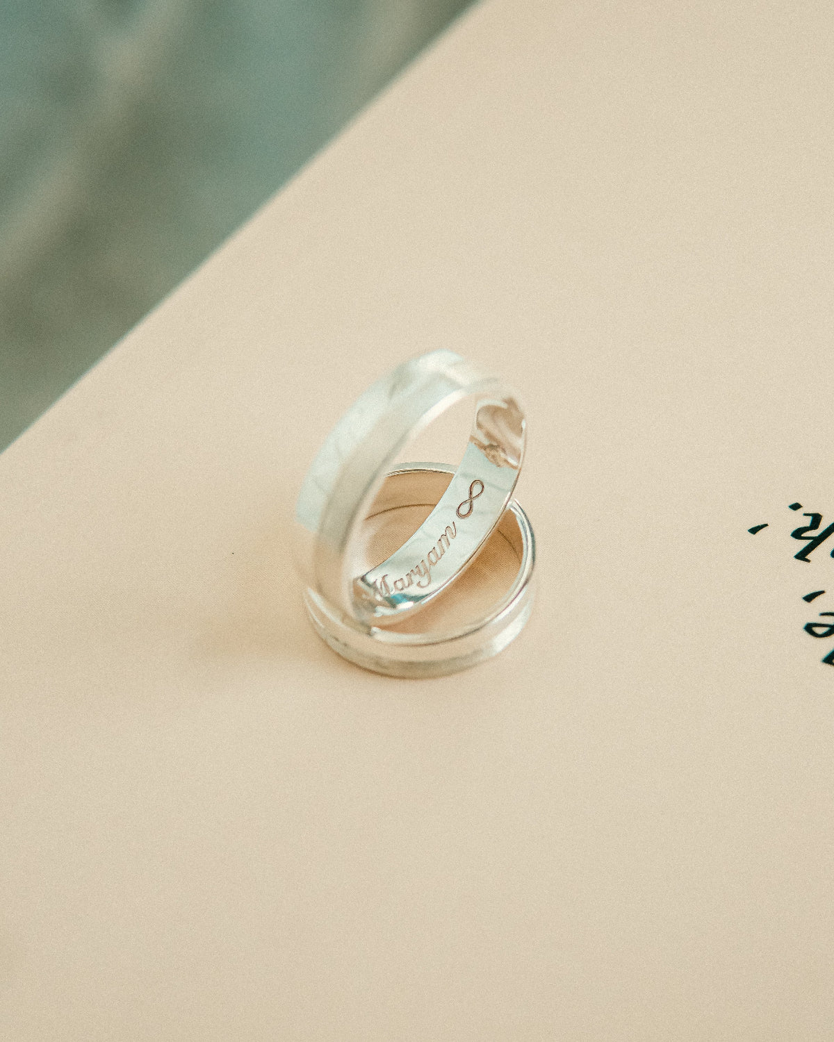 Engraved Silver Couple ring Set with Matt Finish In Dubai