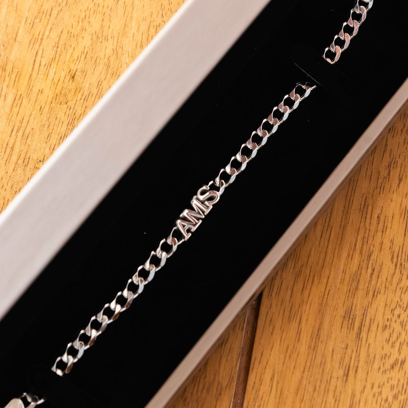 Men Bracelet with 3 initials in silver In a gift box dubai