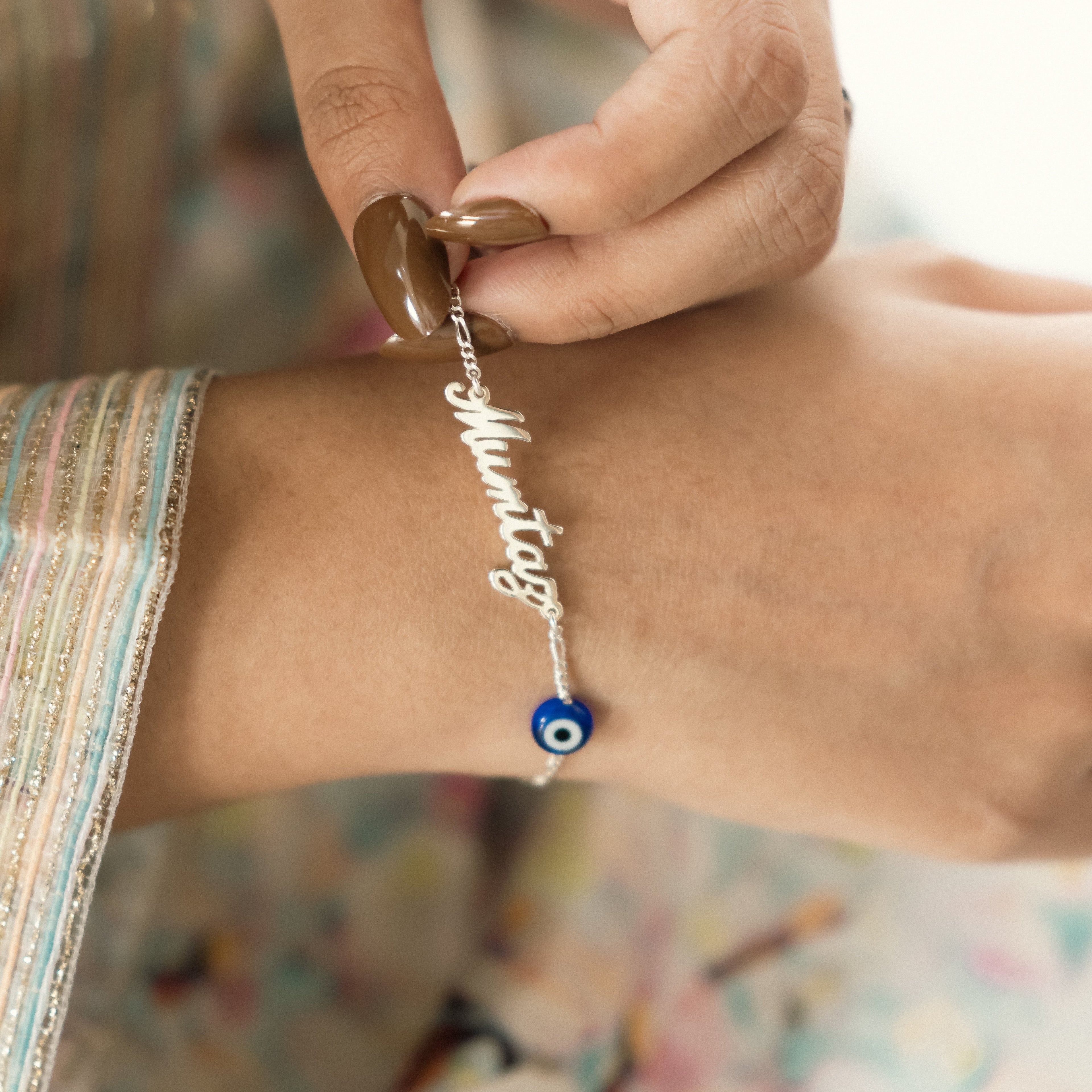 Custom Name Bracelet with Blue Eye evil eye