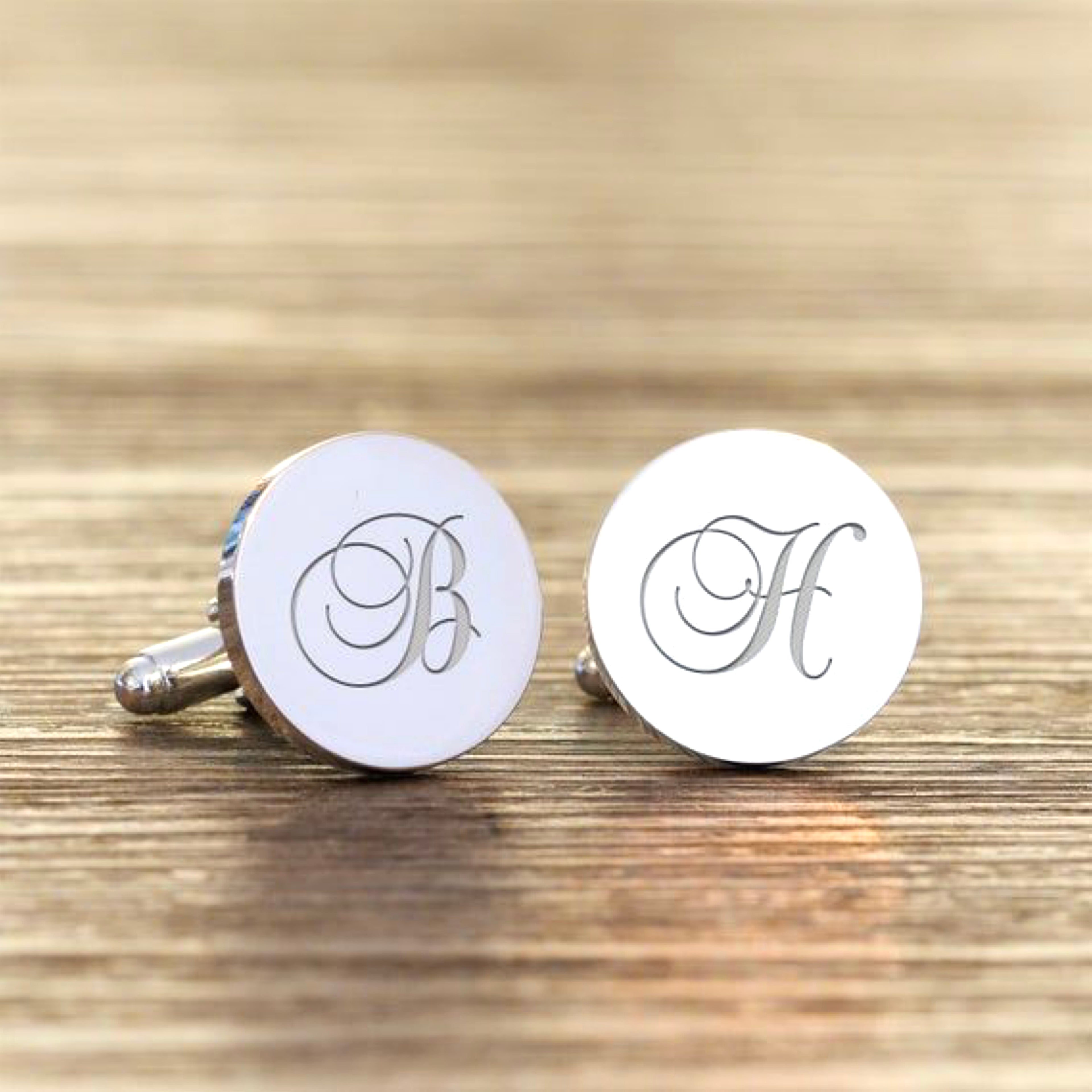Round Shape Cufflinks with initials in cursive fonts