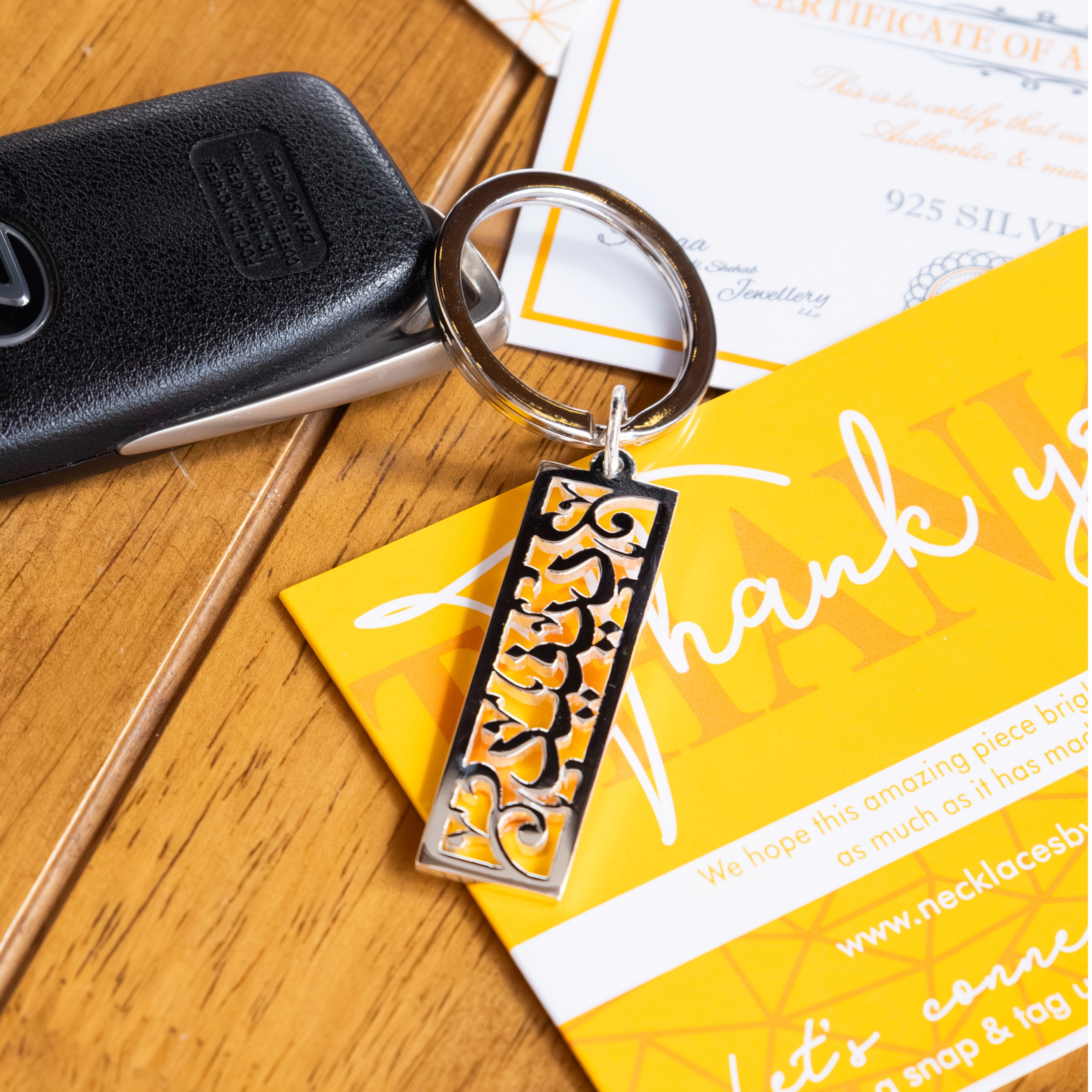 Silver Key Ring with arabic name in Rectangular shape