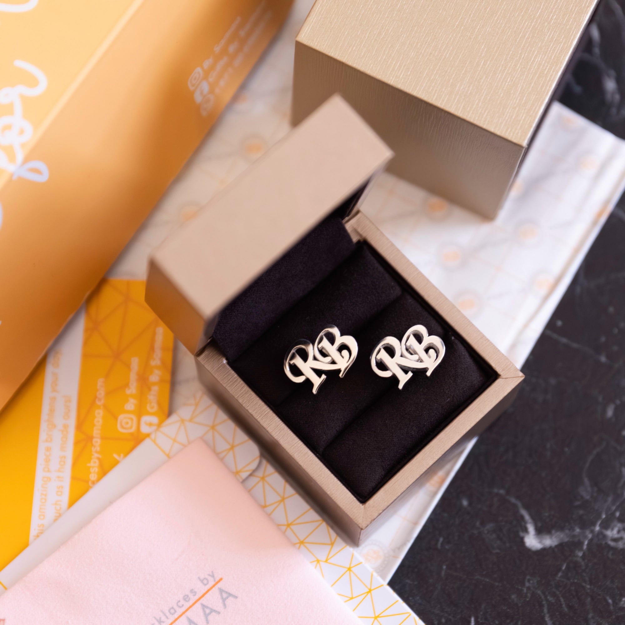 Silver letters Cufflinks in a Gift Box