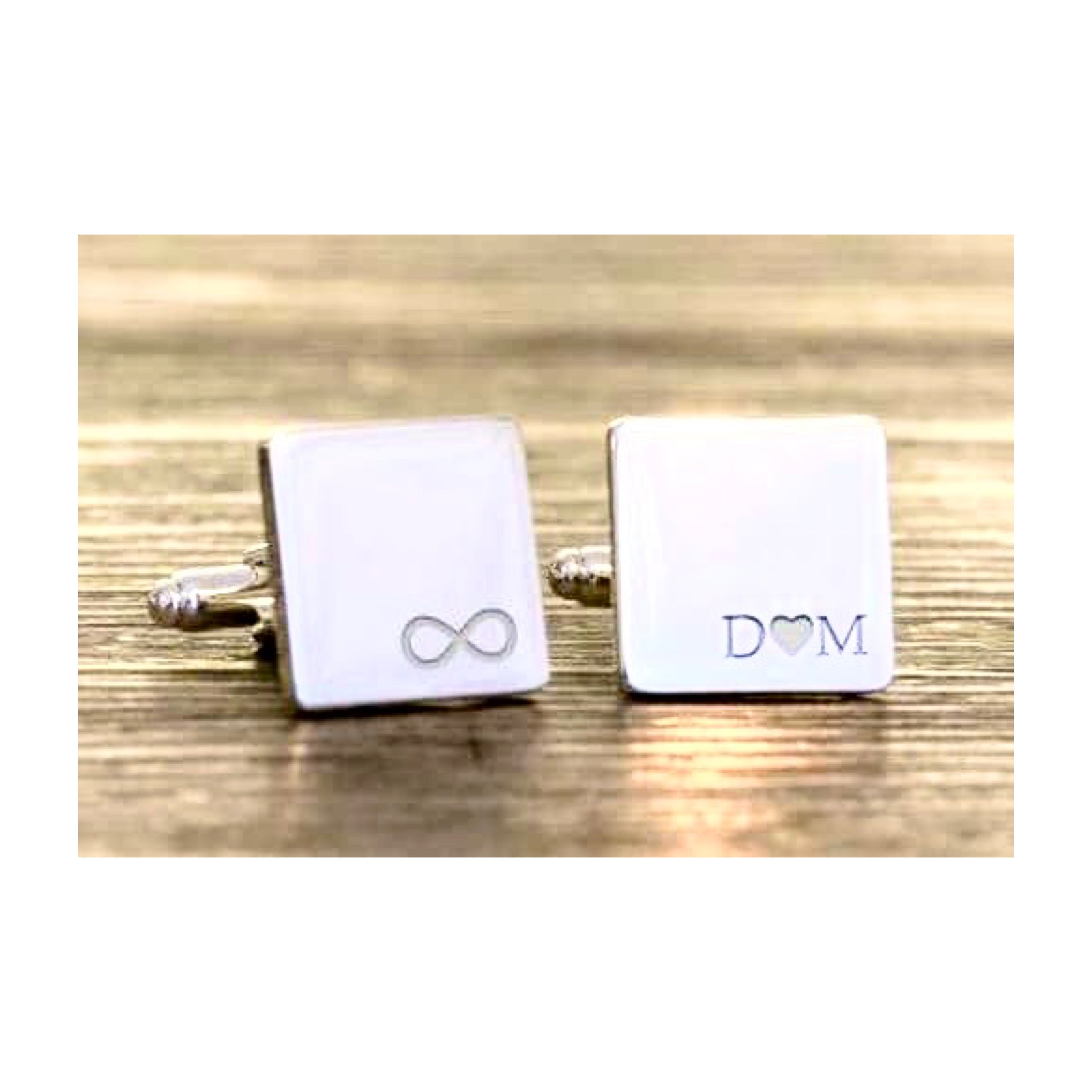 Square shape silver Cufflinks with initials and Logo symbol in Dubai