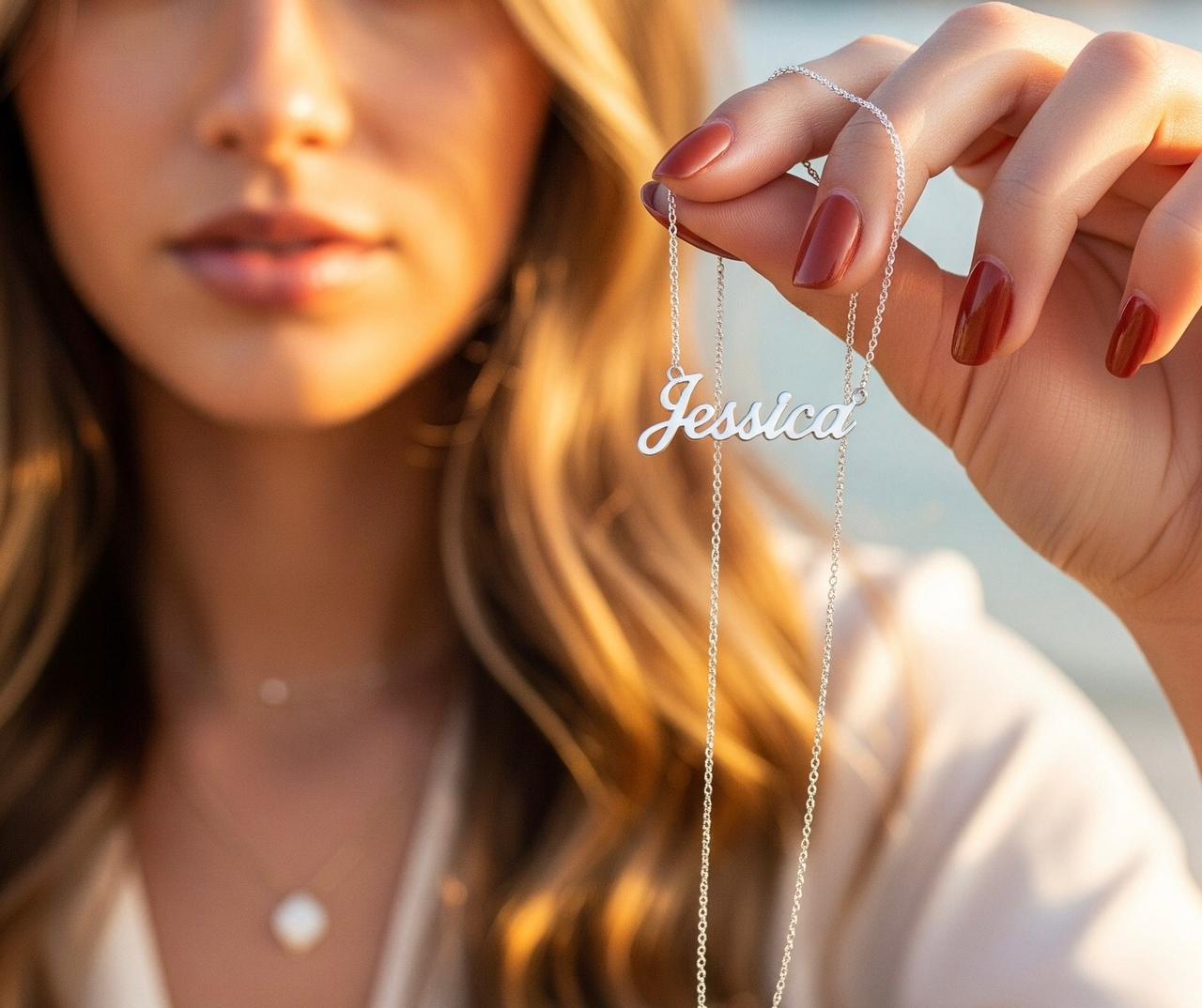 silver name necklace in Dubai Abu Dhabi UAE a perfect and best gift for women made by necklaces by samaa