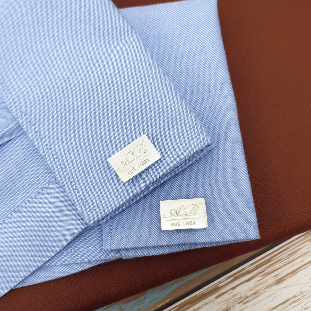 Personalized Rectangular Shape Cufflinks with Initials and date in abudhabi dubai sharjah