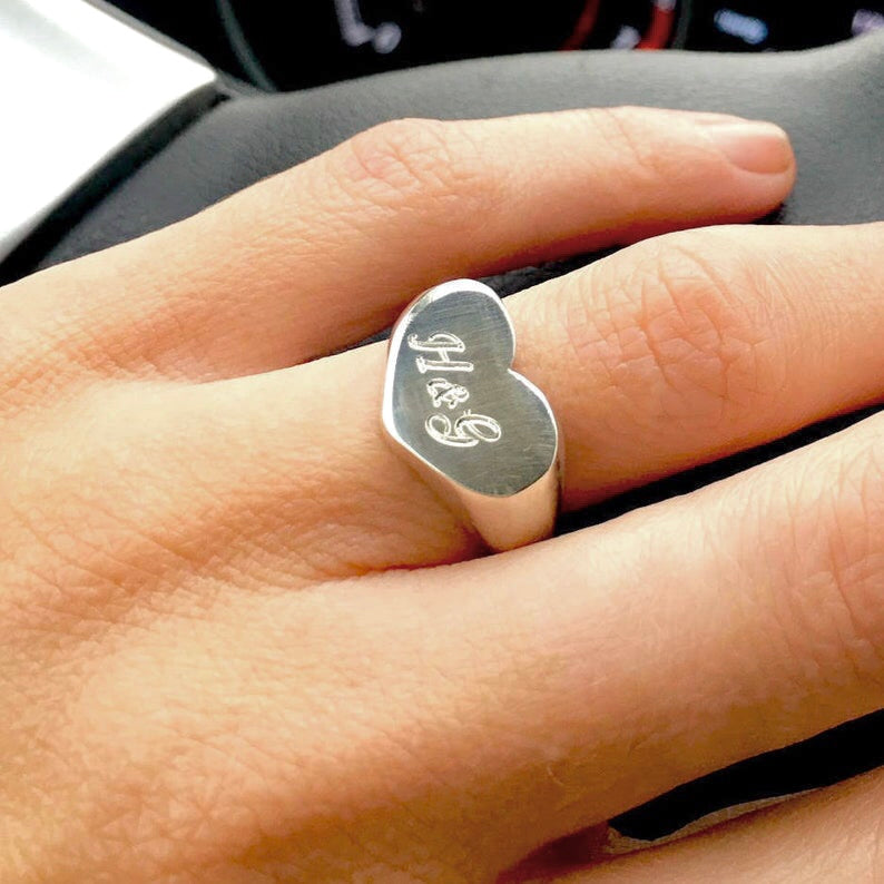 Personalized Heart Shape Signet Ring with Name