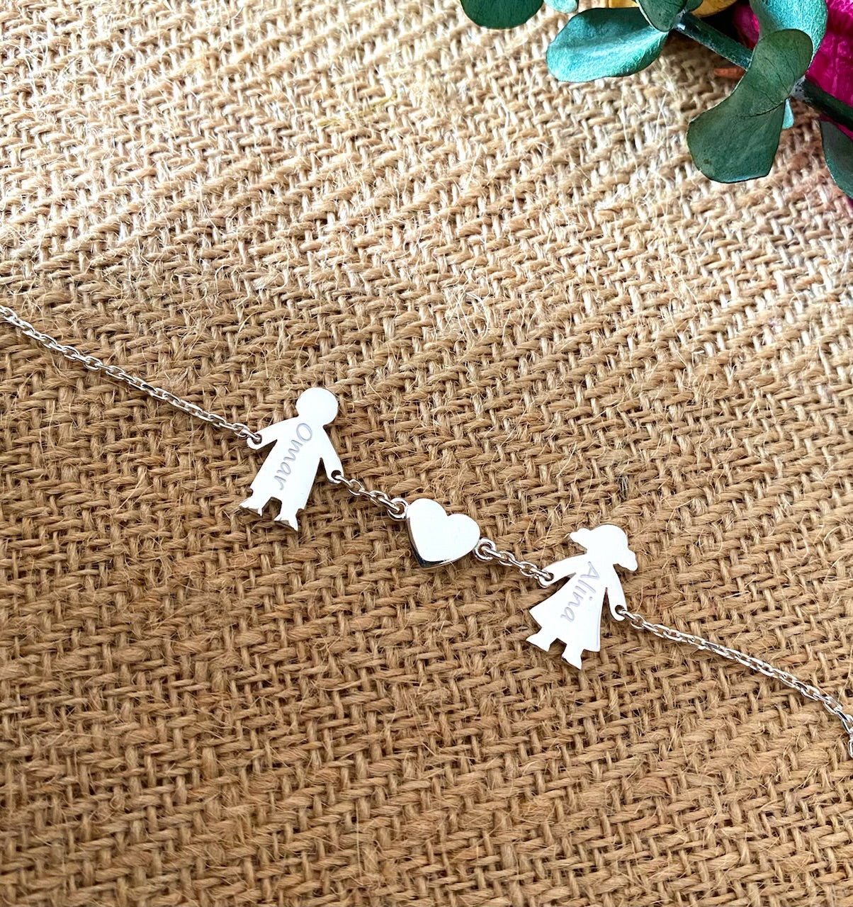 Silver charms Bracelet with names on it