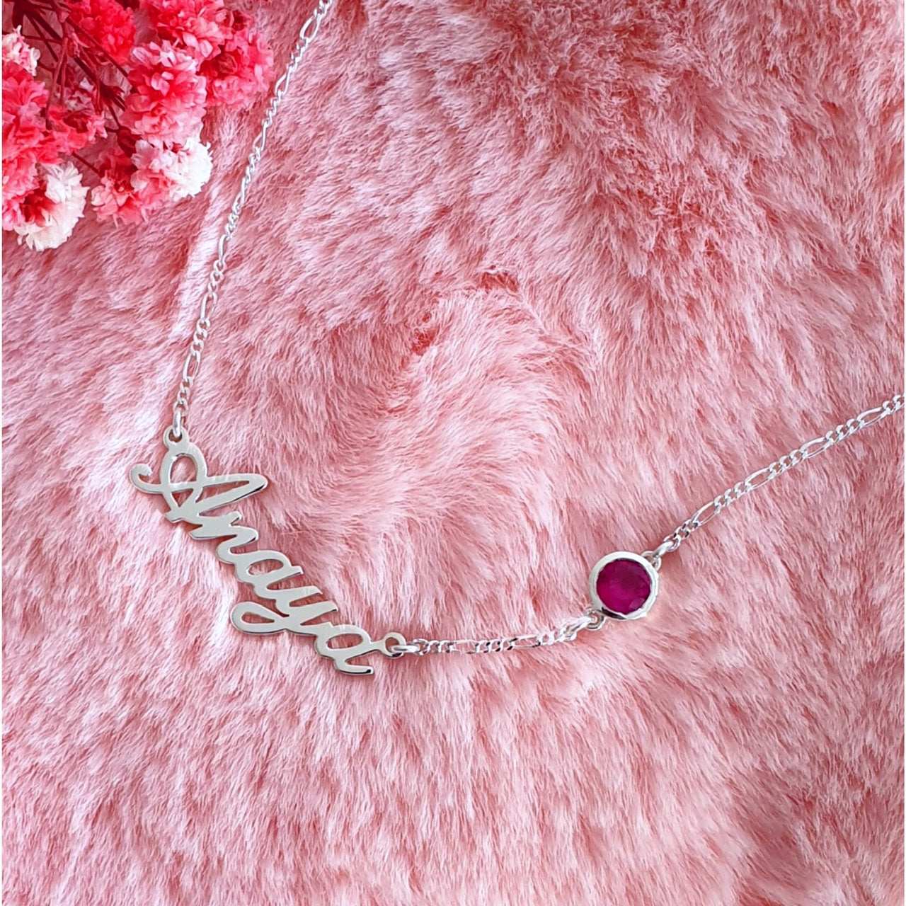 Customised name necklace with color stone in dubai