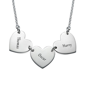 Personalized Necklace with 3 Hearts and Name Engraving