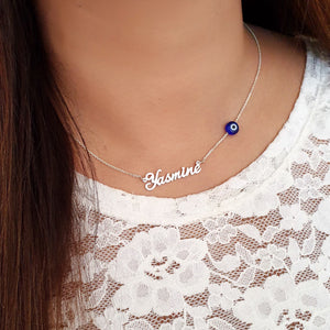 Personalized name necklace with Blue Eye