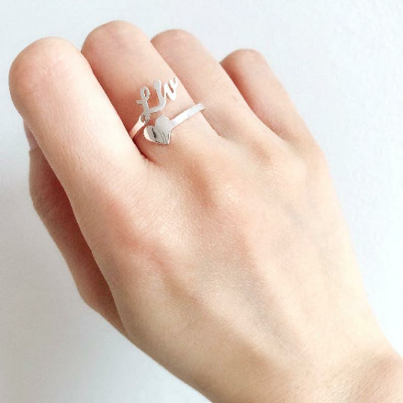 custom made silver Name Ring with Heart