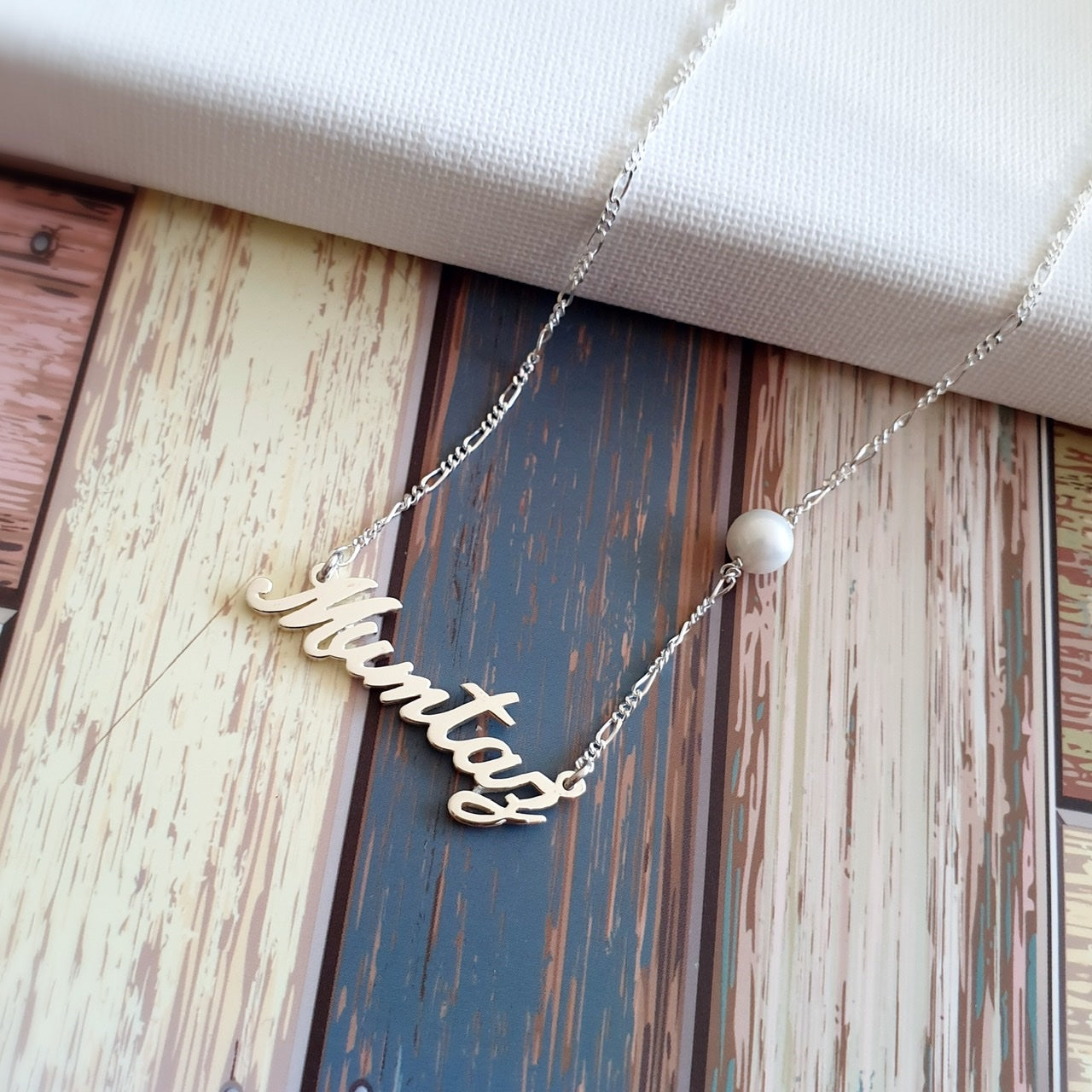 name necklace with pearl