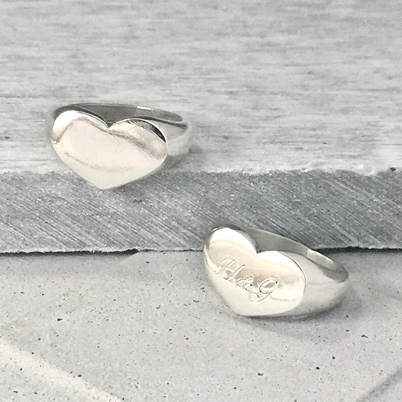 custom made Heart Shape Signet Ring with Name