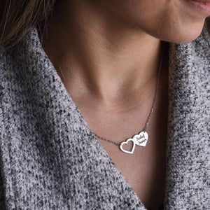 Personalized Double Heart Necklace With Name Engraving