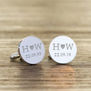 silver Cufflinks with date and initials Engraving