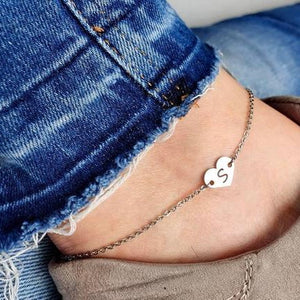 Personalised Heart Anklet with Initial Engraved