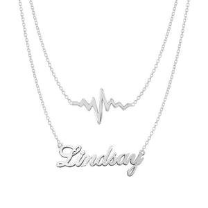 customised Layered Name Necklace with Heartbeat