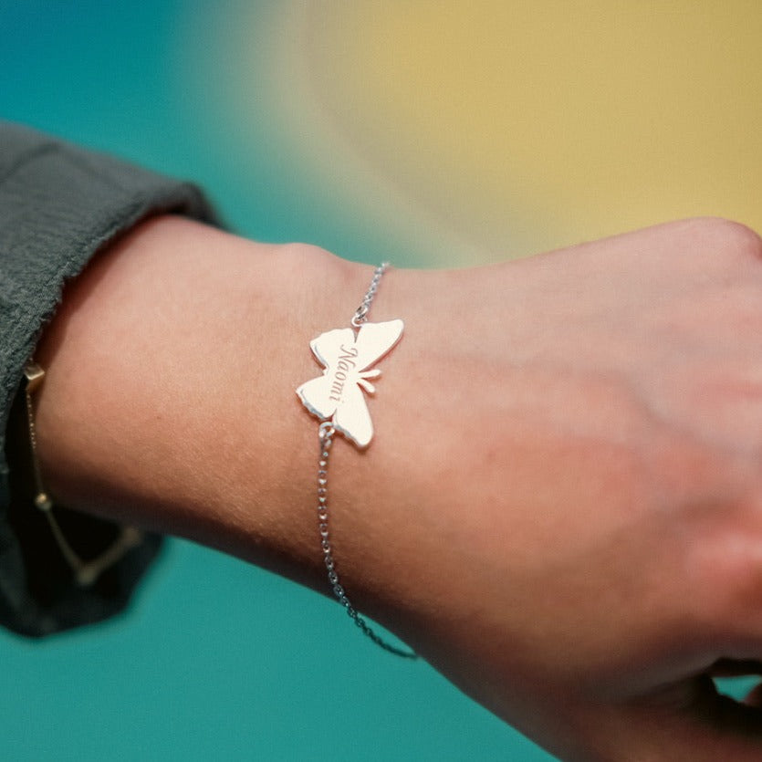 Silver butterfly Design Bracelet with name