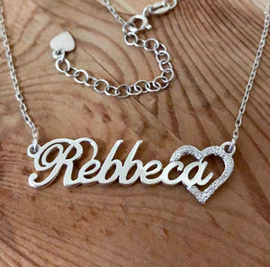 customised Name Necklace With Diamond Textured Heart