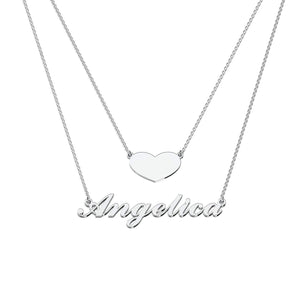 Personalized Double Layer Name Necklace with Heart