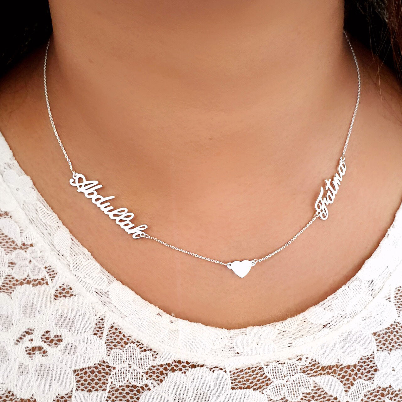 Customised Necklace with Heart & 2 Names for women in Dubai UAE