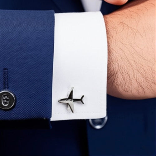 Airplane shape cufflinks in silver 
