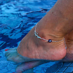 Arabic name anklet with blue eye charm Evil eye