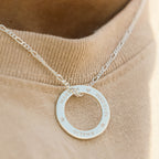 round ring necklace for men with engraving of date and names