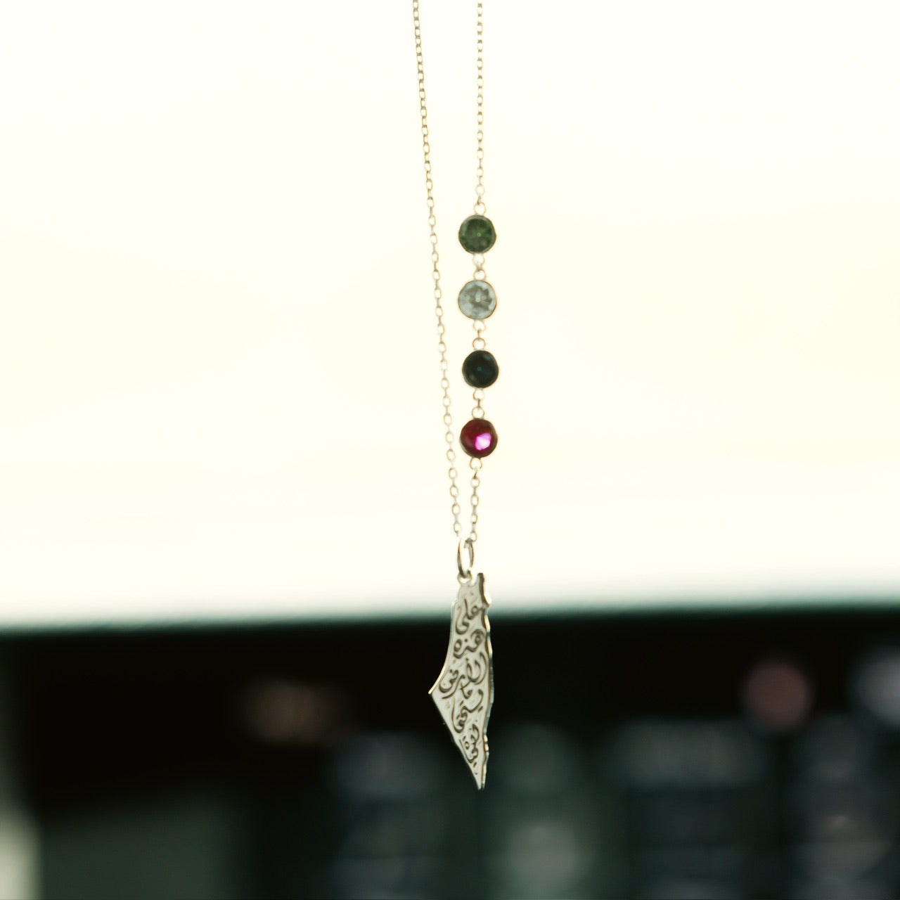 Silver necklace with Palestine map