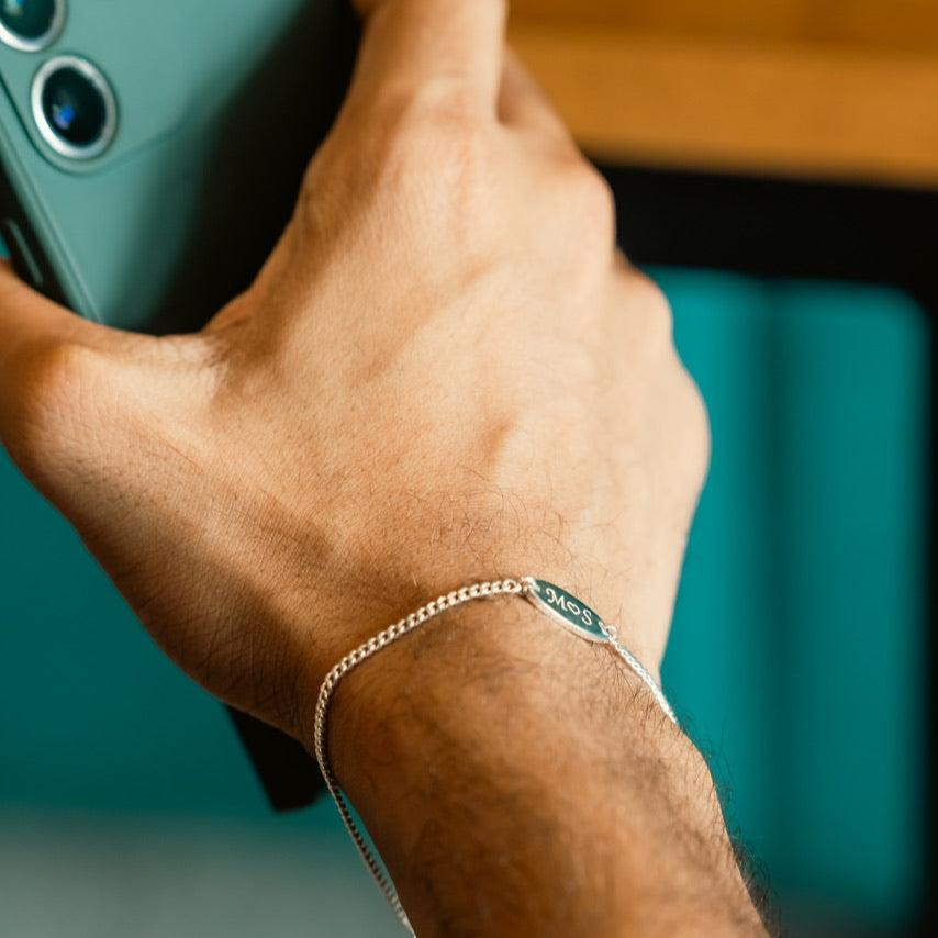 oval shape men bracelet in silver