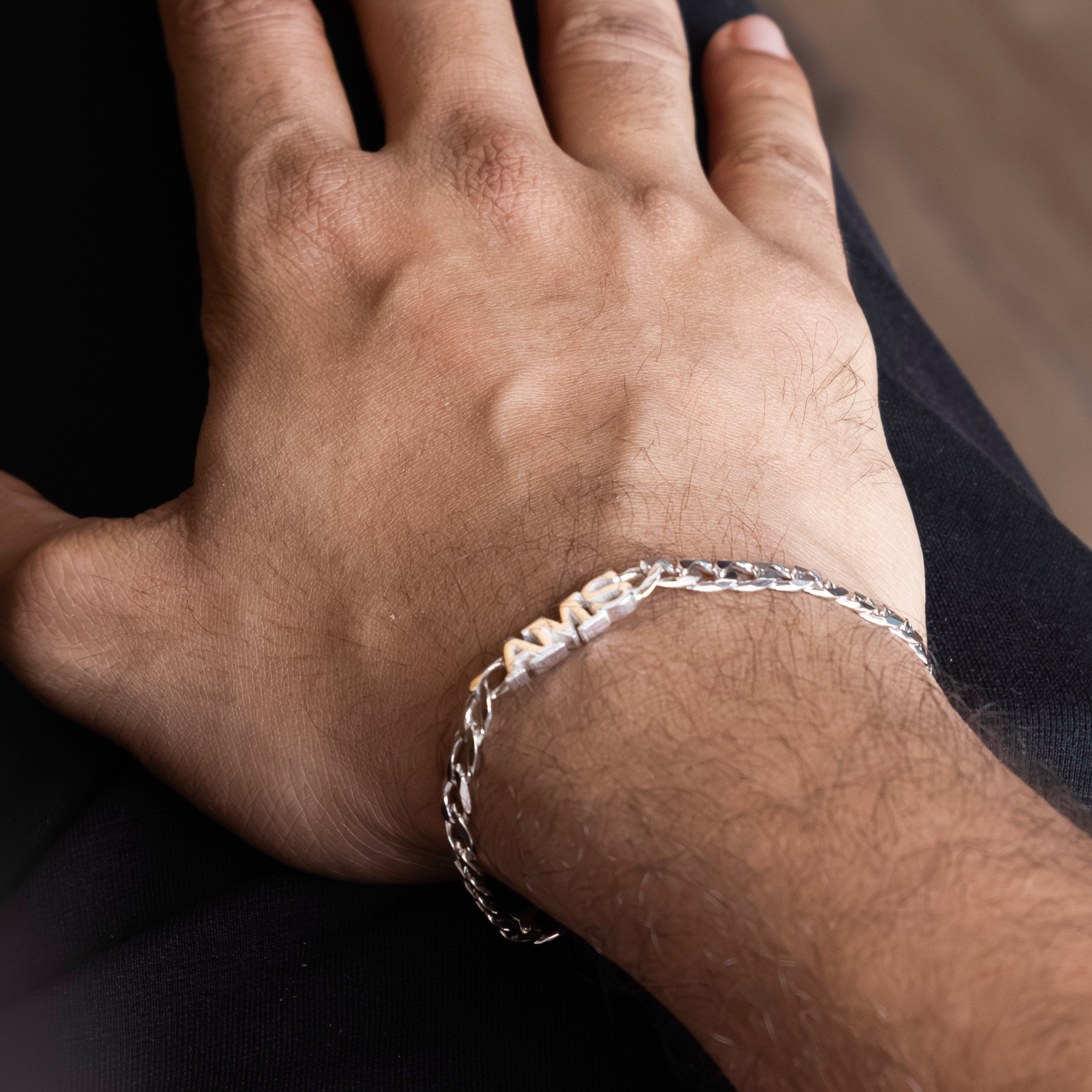 Men Bracelet with 3 initials in silver 