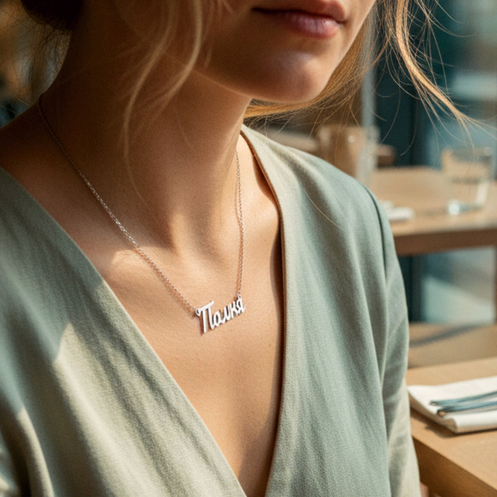 Personalized Russian language name necklace in Dubai Abu Dhabi