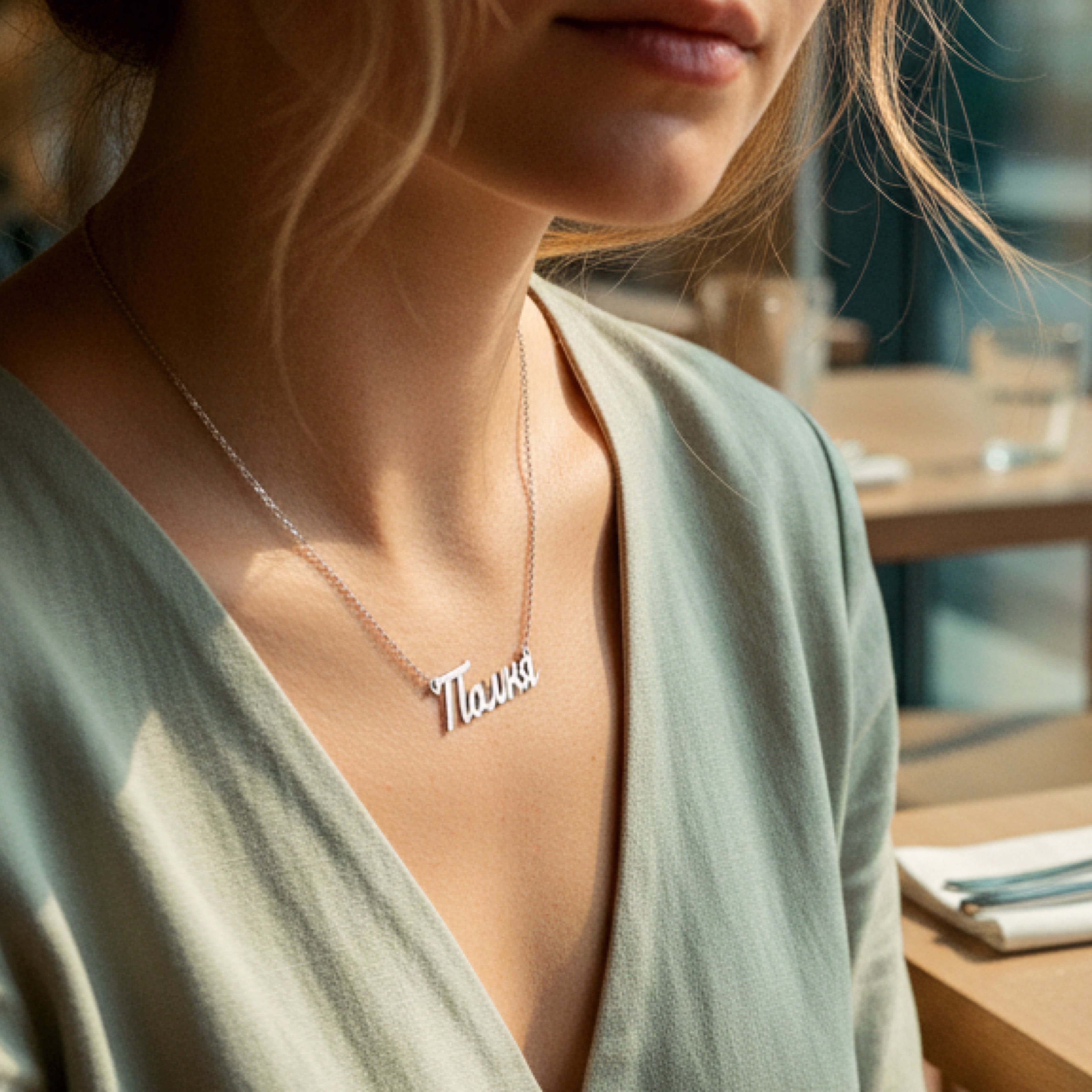 Personalized Russian language name necklace in Dubai Abu Dhabi