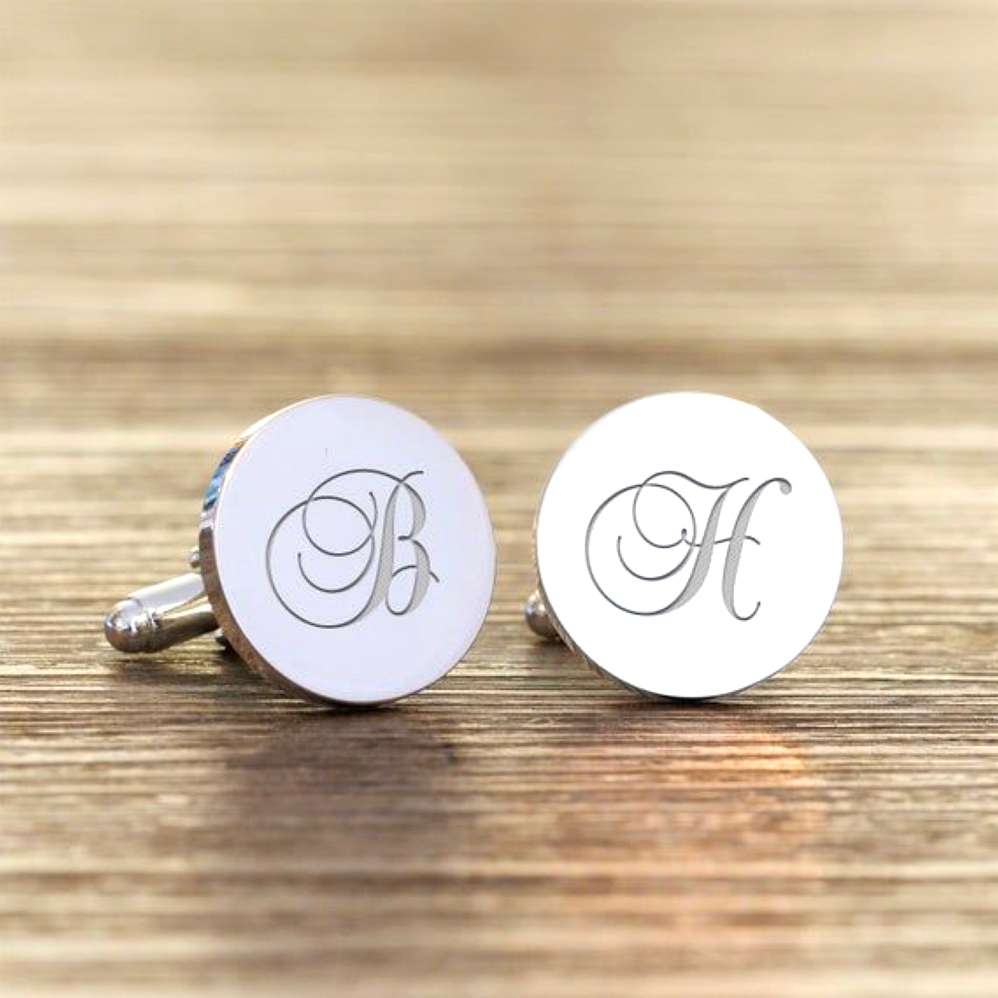 Round Shape Cufflinks with initials in cursive fonts
