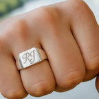 Silver Square signet ring with letters 