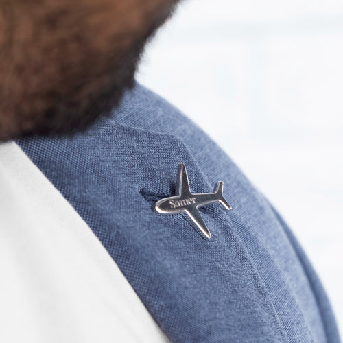 Silver Suitpin with airplane shape with name on it Dubai abu dhabi