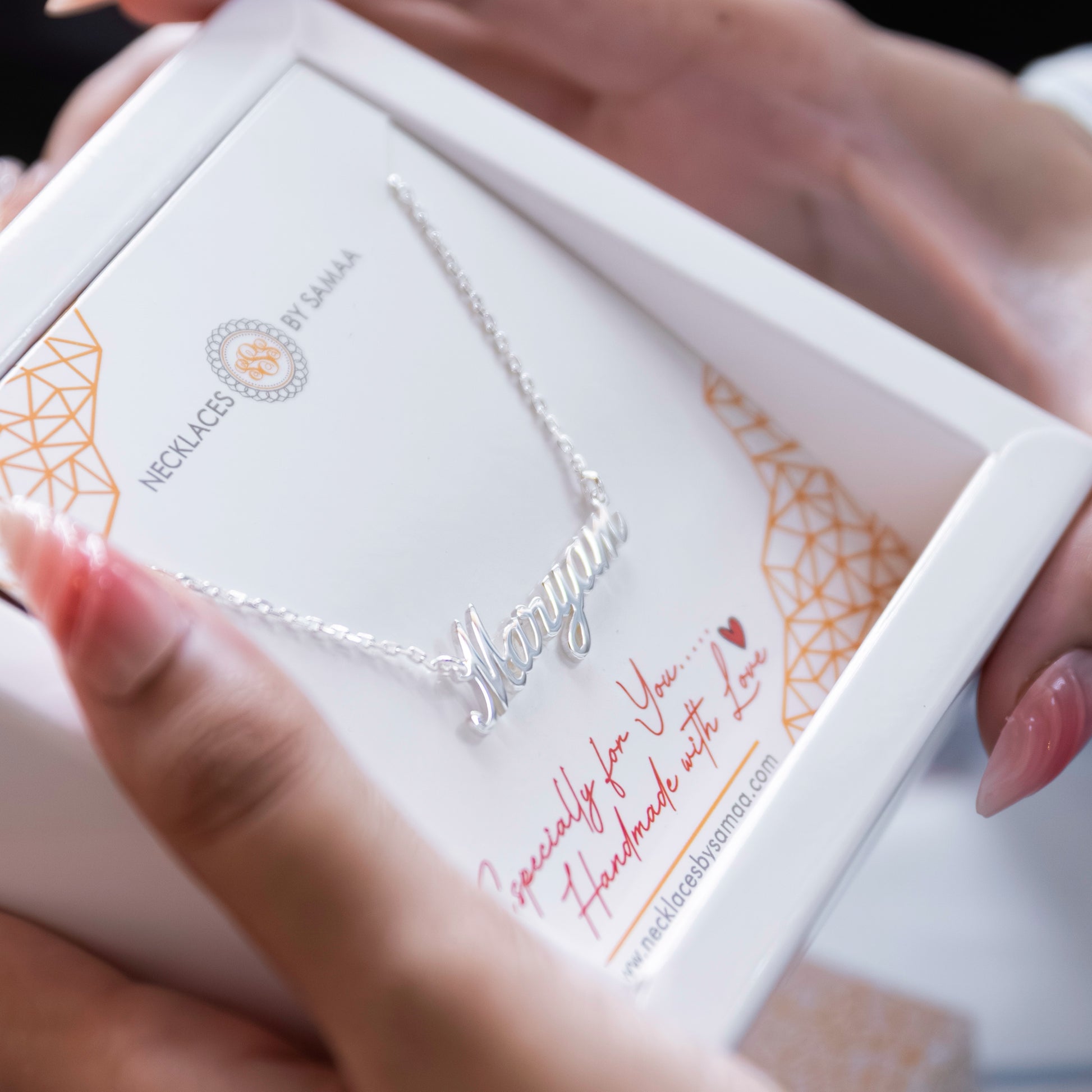 Silver name necklace made by necklaces by Samaa