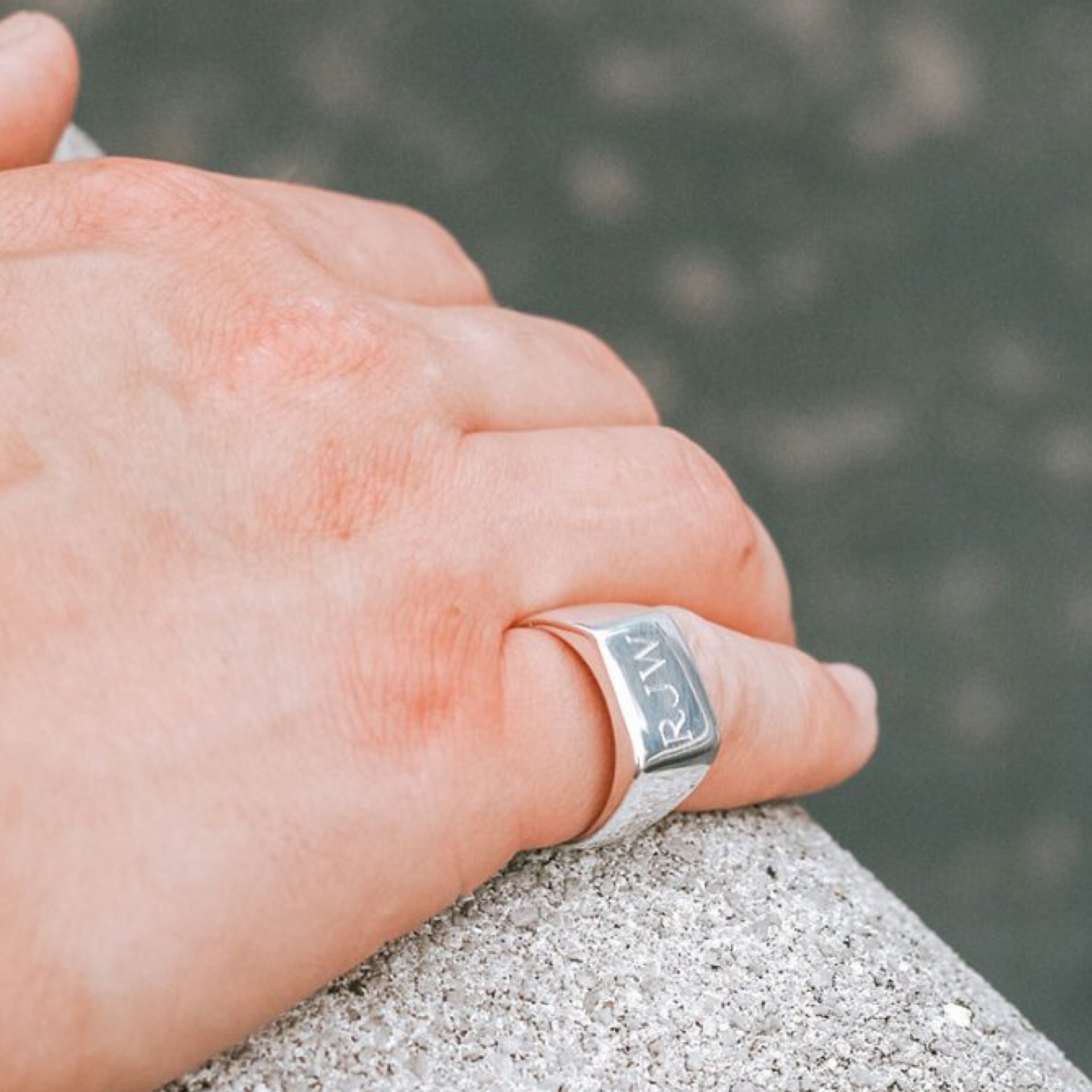 Square shape signet ring for men with initials letters