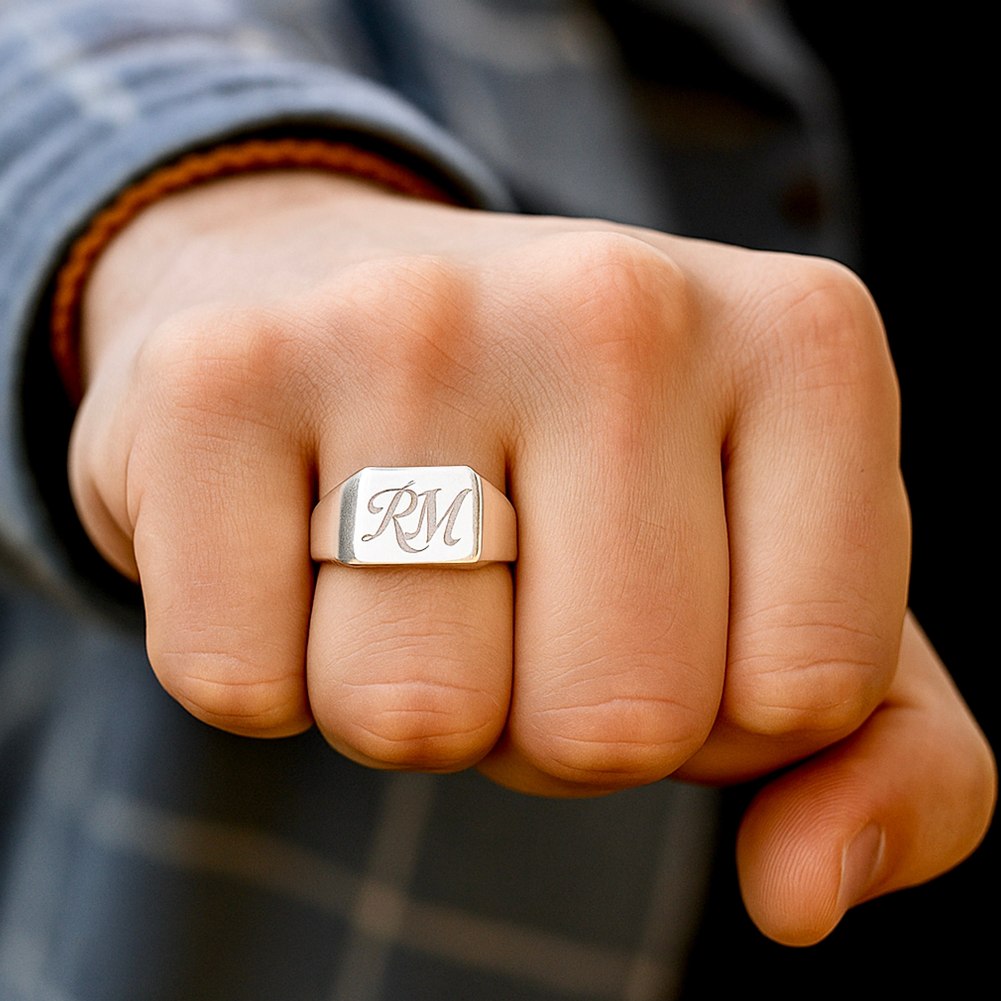 Square shape signet ring with Letters engraved for men in Dubai And abu dhabi