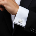 Square shape silver Cufflinks with letters and Logo