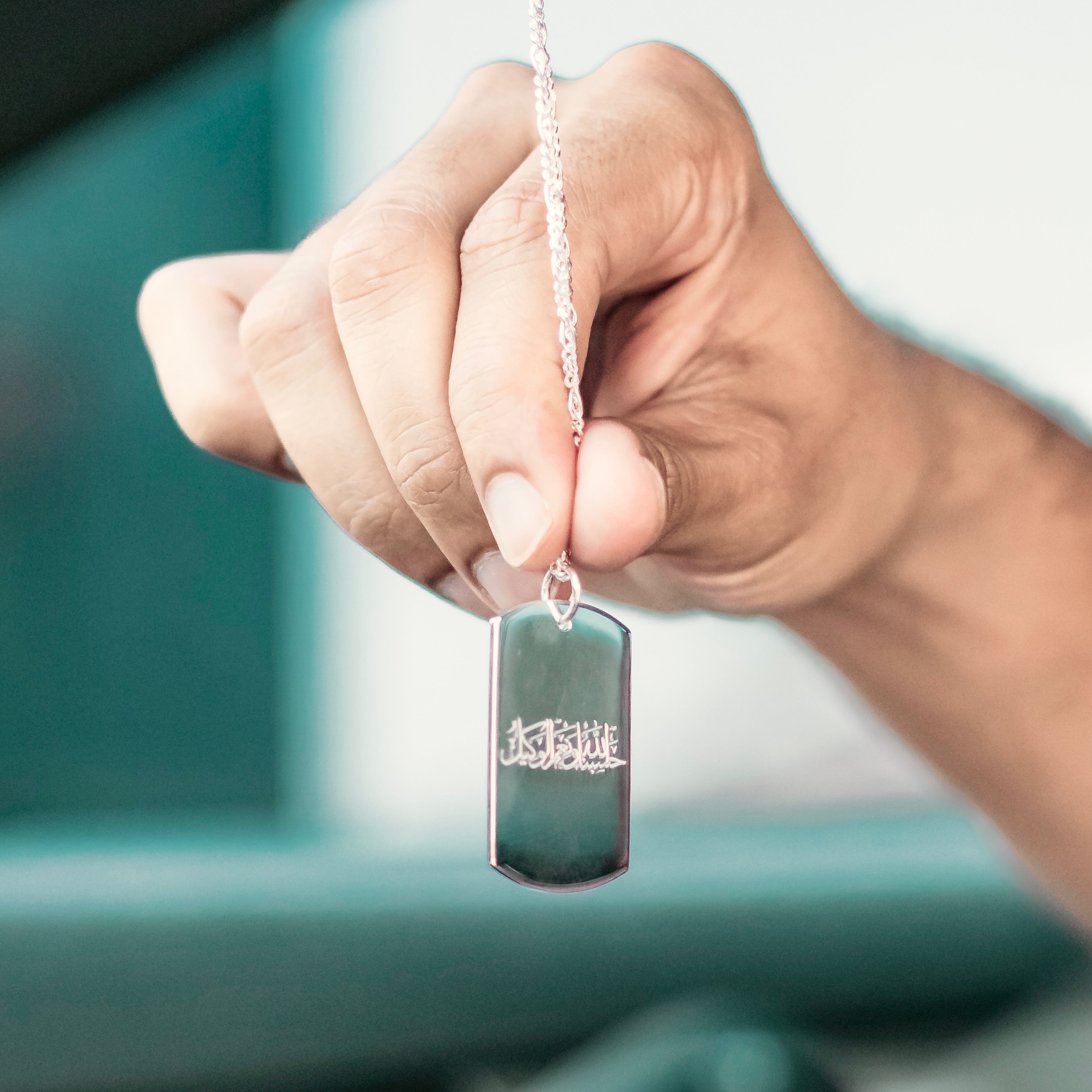 Tag Pendent with Arabic Ayat in silver 