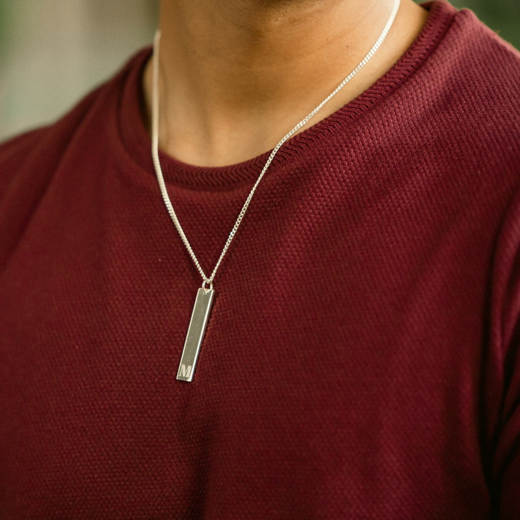 Personalised silver Men's Bar Necklace with name and initials Engraving in Dubai, AbuDhabi and Sharjah