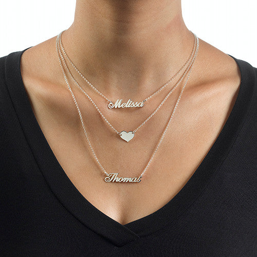 custom made Layered Necklace with 2 Names & Heart