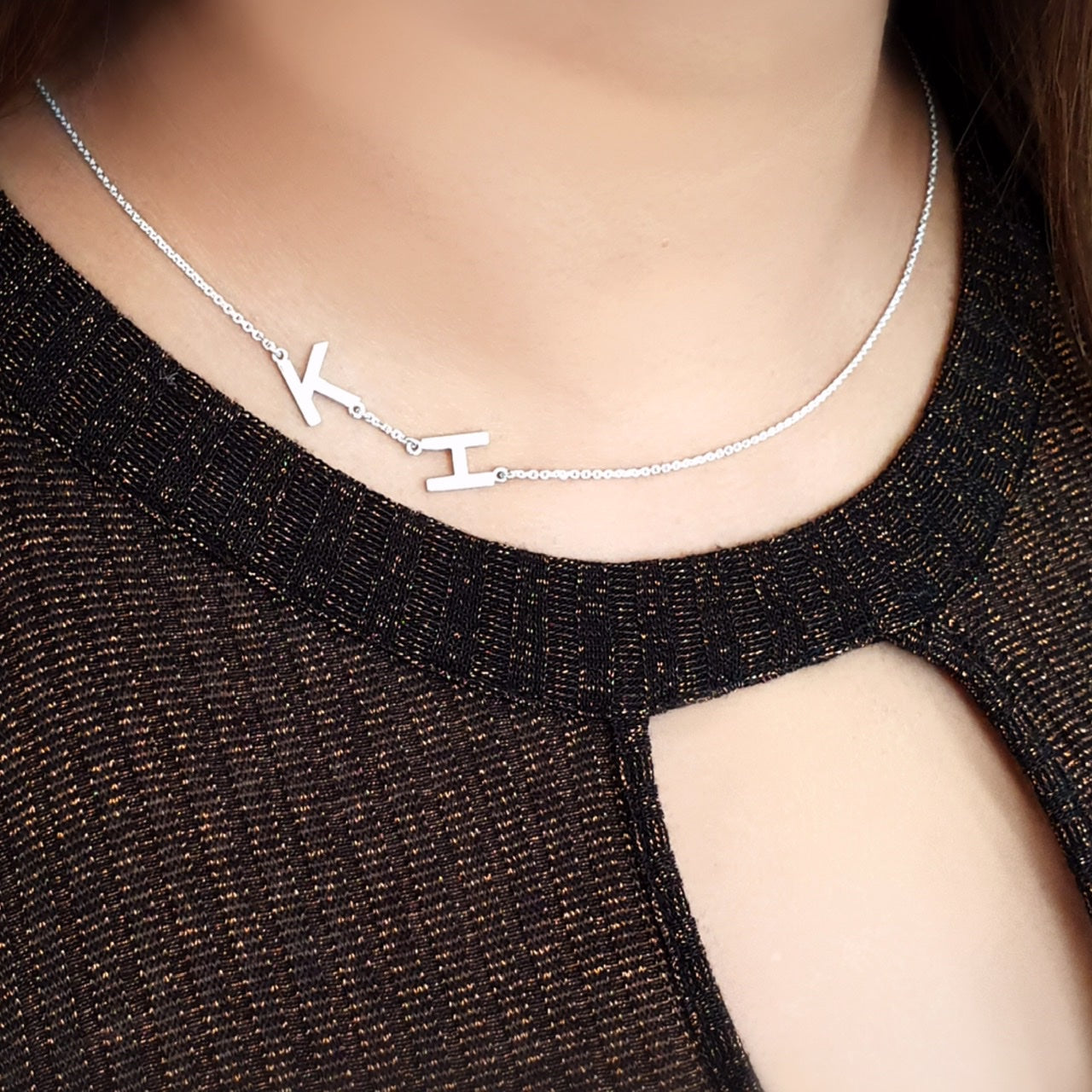  SideWay Personalized necklace with 2 initials 