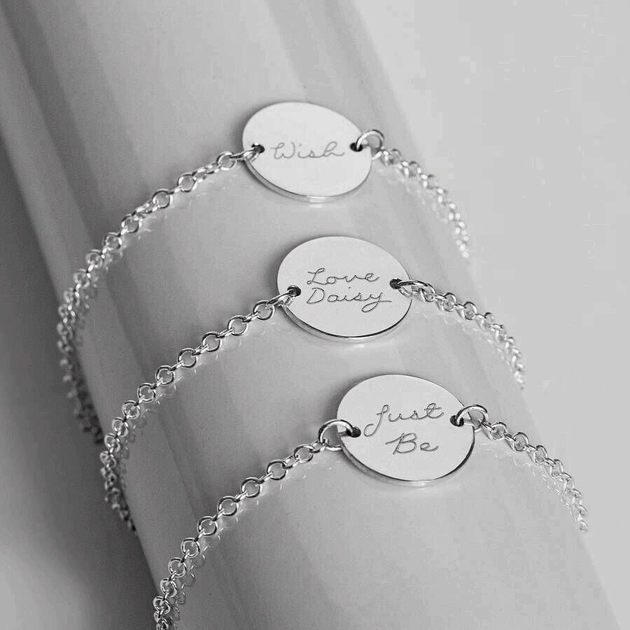 silver Round Disc Bracelet with Engraving