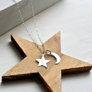 Personalized Moon & Star Necklace with engraving