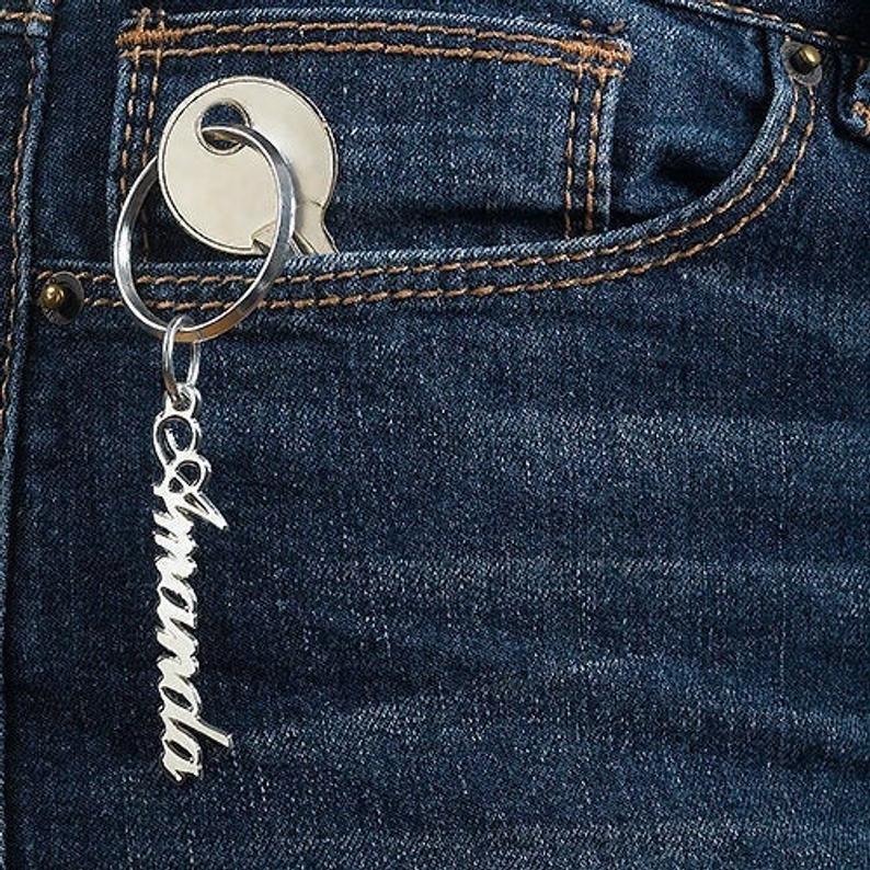 silver custom made Key Ring with Name