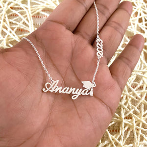 Silver graduation name necklace 